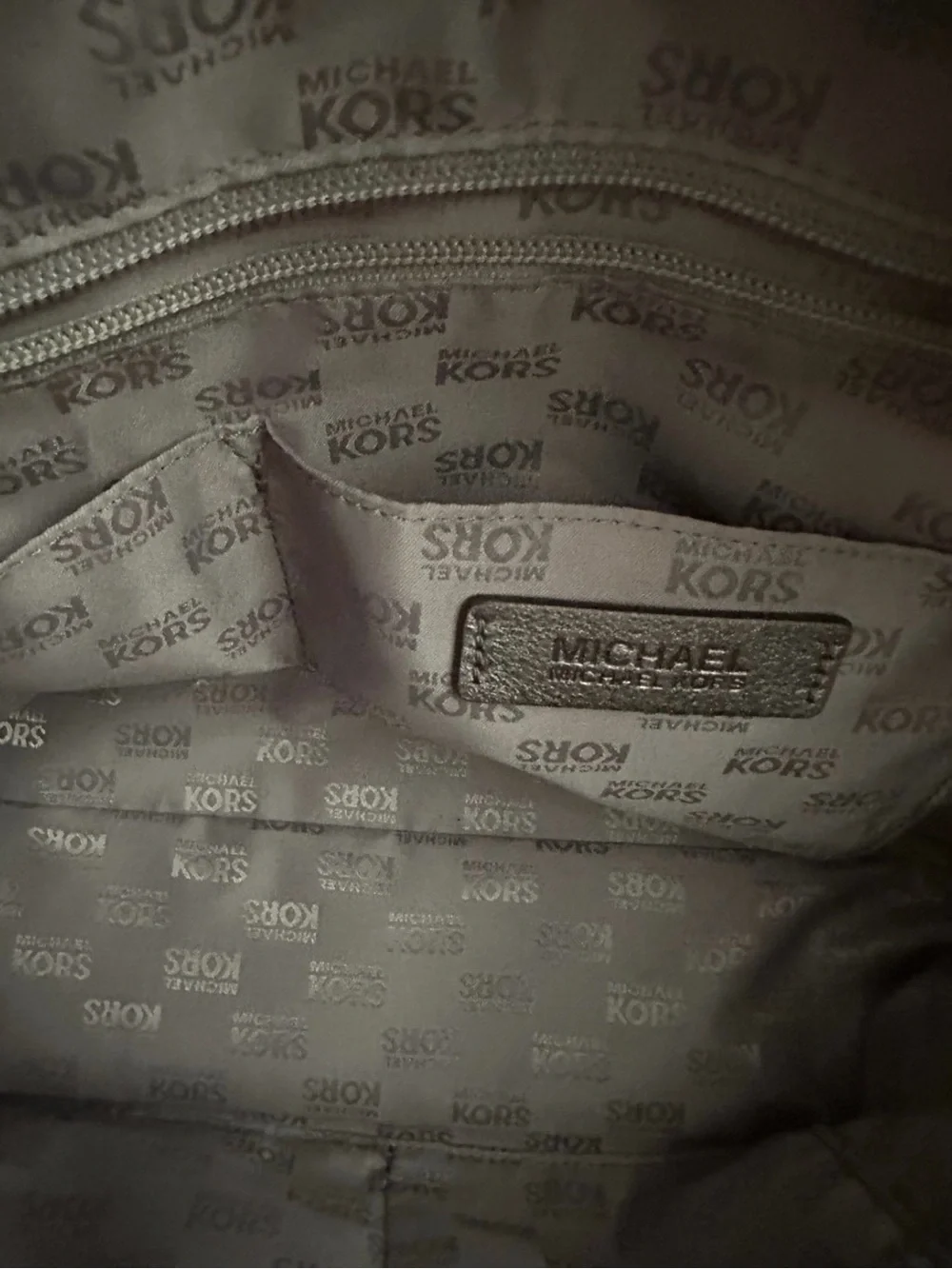 Michael Kors Brown and Gray MK Logo Tote with Tassel Charm